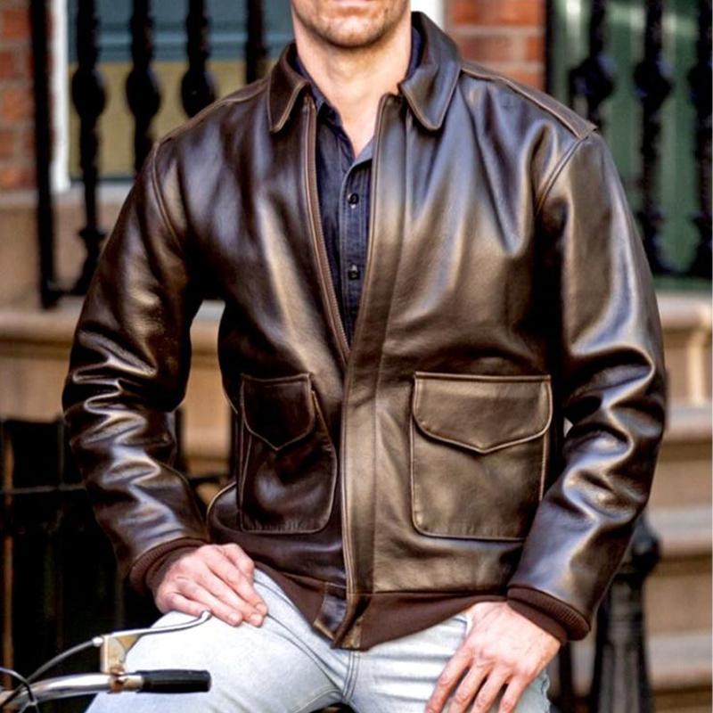Men's Retro Glossy Leather Jacket 9879141023928