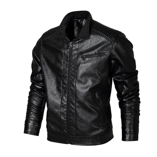 Men's Distressed Stand Collar Leather Jacket 9261095485624