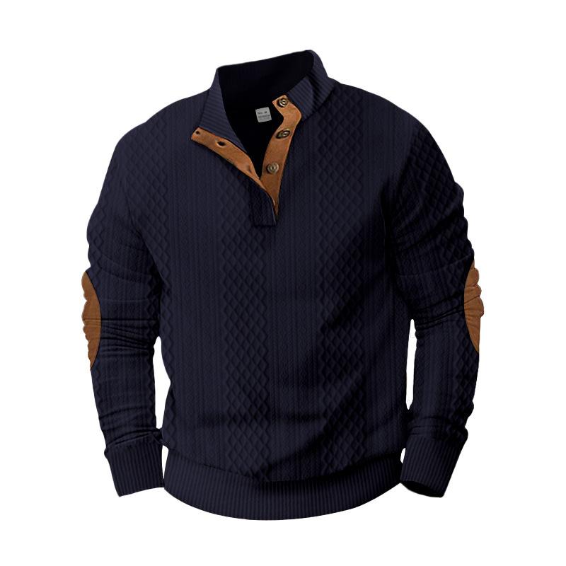 Men's Casual Color Block Jacquard Stand Collar Sweatshirt Dtt25081907