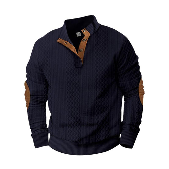 Men's Casual Color Block Jacquard Stand Collar Sweatshirt Dtt25081907