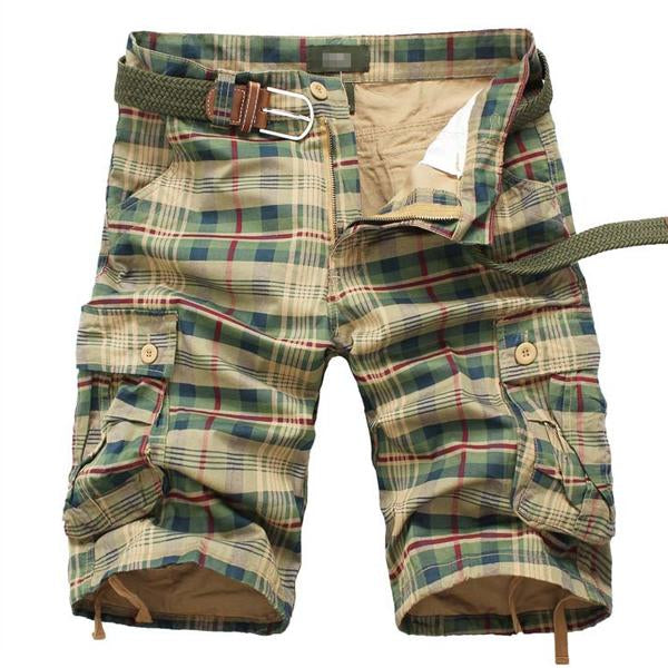 MEN'S VINTAGE POCKET PLAID SHORTS （WITHOUT BELT）  DTT25082016