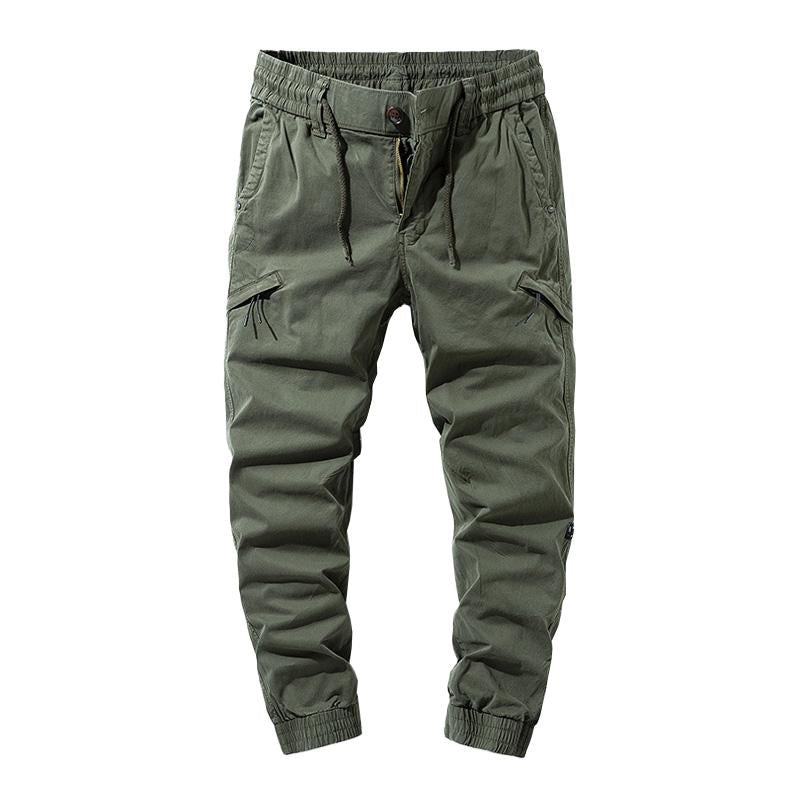 Men's Casual Solid Color Cotton Multi-Pockets Elastic Waist Cargo Pants 9261766443192