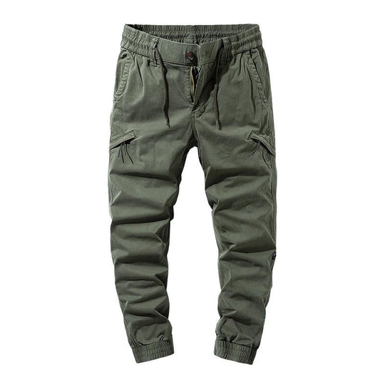 Men's Casual Solid Color Cotton Multi-Pockets Elastic Waist Cargo Pants 9261766443192