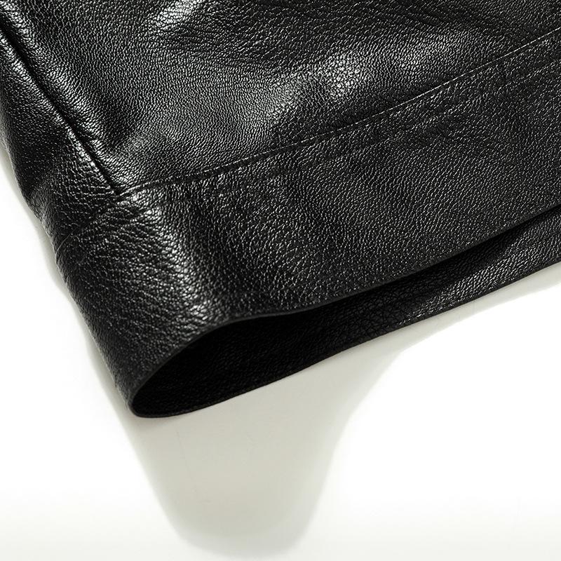 Men's Solid Lapel Zipper Leather Jacket 9261094895800