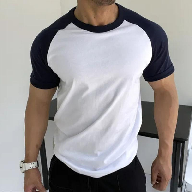 Men's Casual Round Neck Contrast Color Short Sleeve T-Shirt 9261124550840