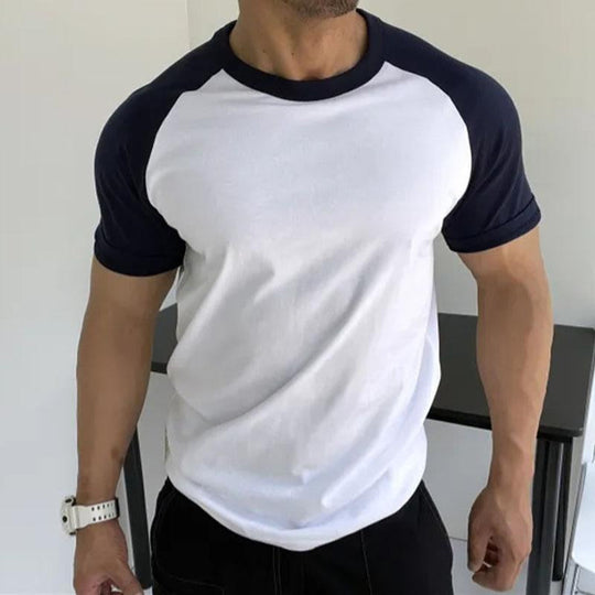 Men's Casual Round Neck Contrast Color Short Sleeve T-Shirt 9261124550840