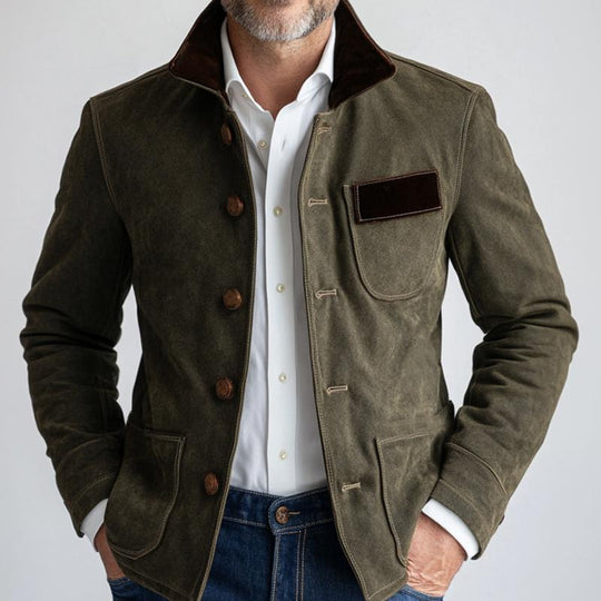 Men's Vintage Suede Patch Collar Button-down Jacket 9878729130168