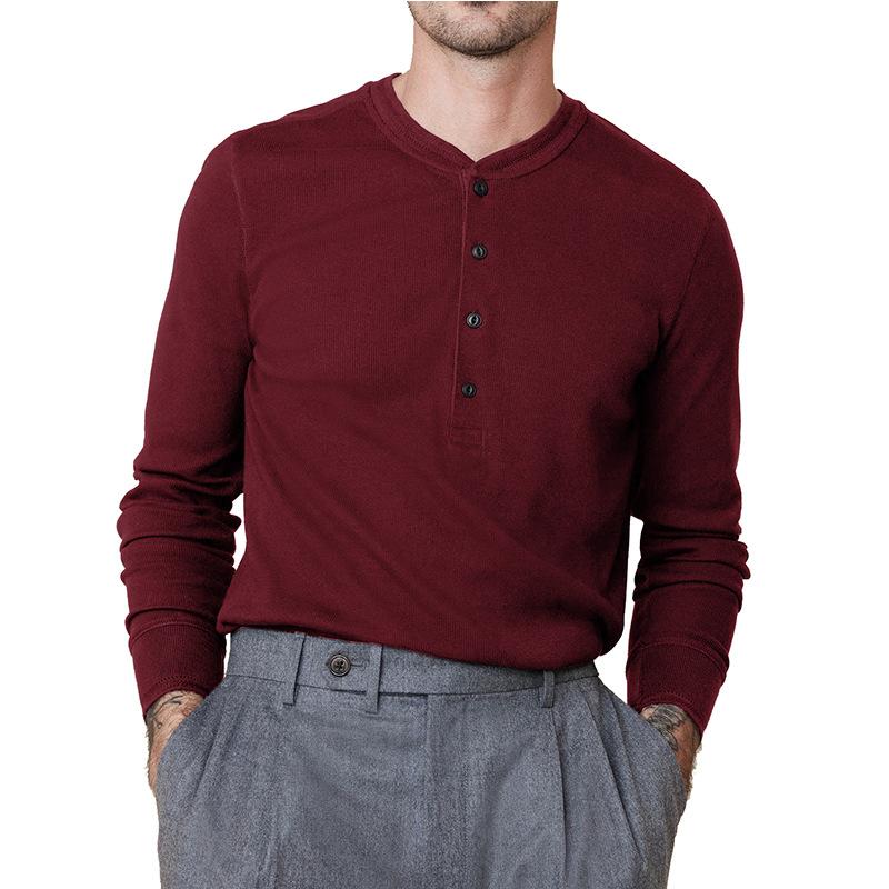 Men's Henley Collar Solid Long Sleeve T-Shirt 9261141852344