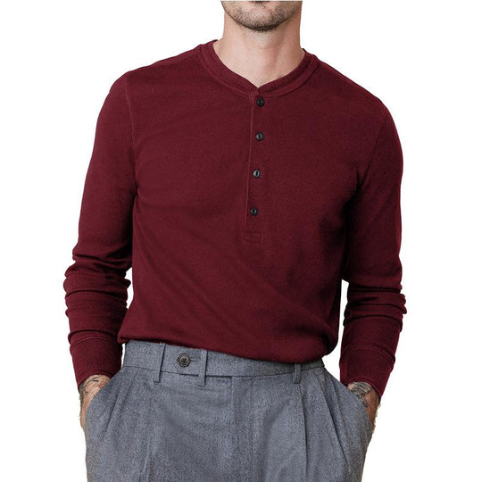 Men's Henley Collar Solid Long Sleeve T-Shirt 9261141852344