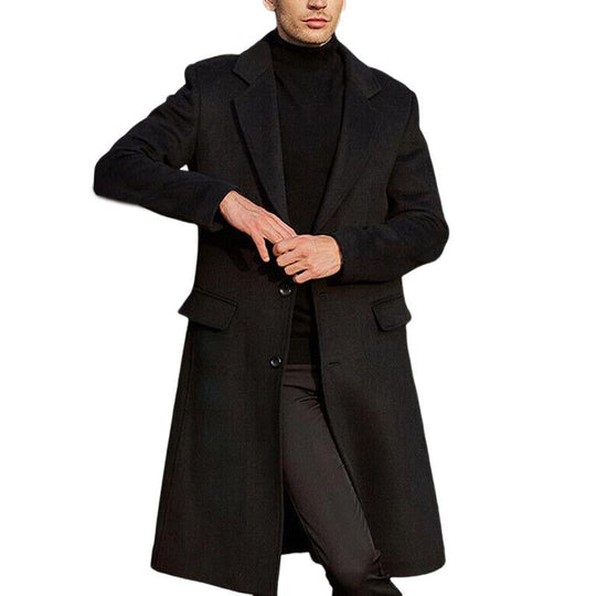 Men's British Style Solid Color Long Coat 9261109510328