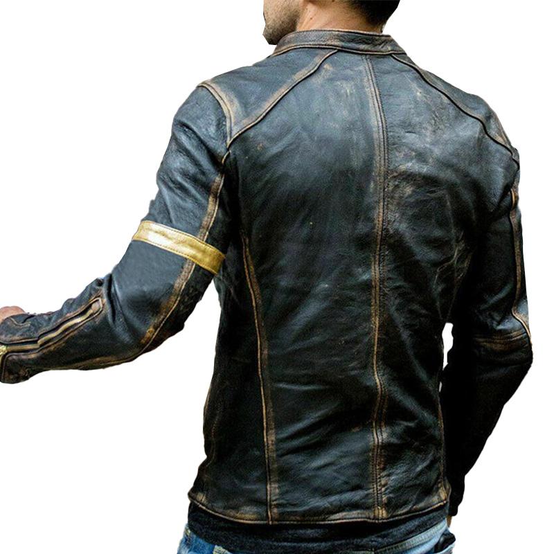 Men's Vintage Stand Collar Zipper Leather Jacket 9261078872248
