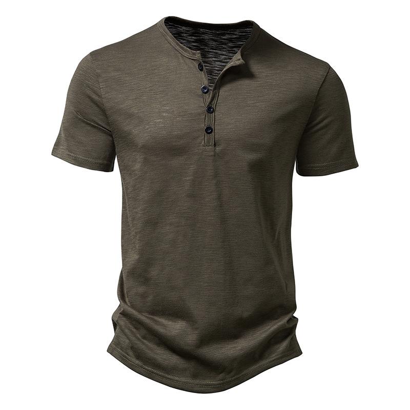 Men's Slub Cotton Henley Collar Short Sleeve T-shirt 9261127532728