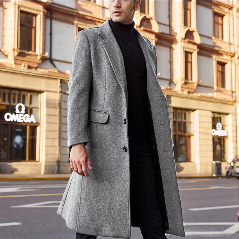 Men's British Style Solid Color Long Coat 9261109510328