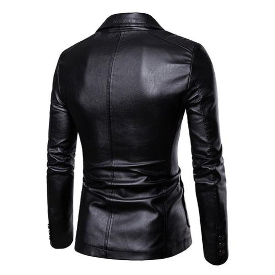 Men's Vintage Lapel Two Button Single Breasted Slim Fit PU Blazer DTT25082003