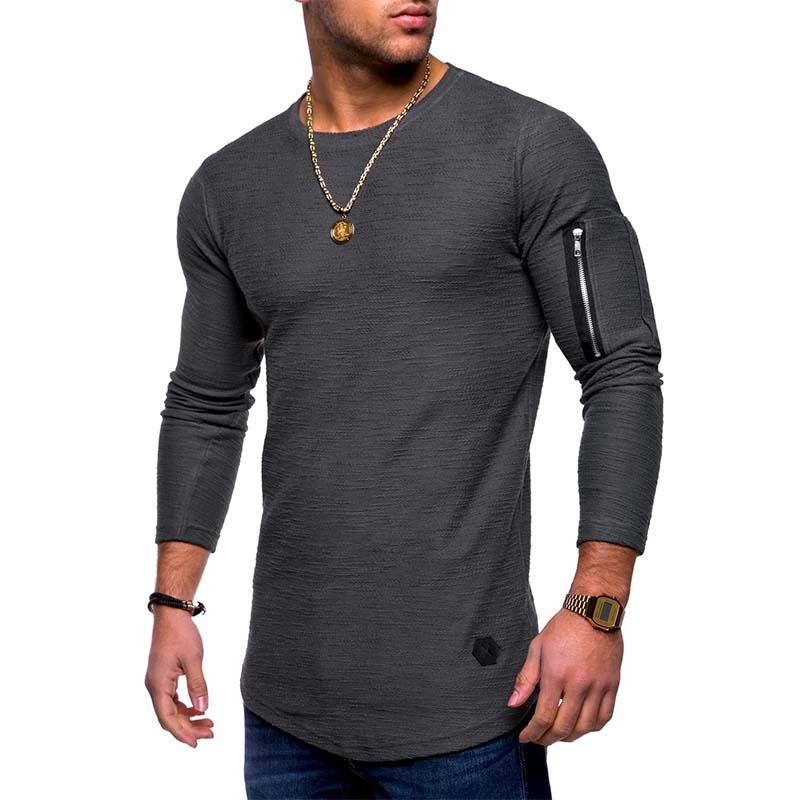 Men's Classic Casual Arm Zipper Solid Color Round Neck Long Sleeve T-Shirt 9261141885112