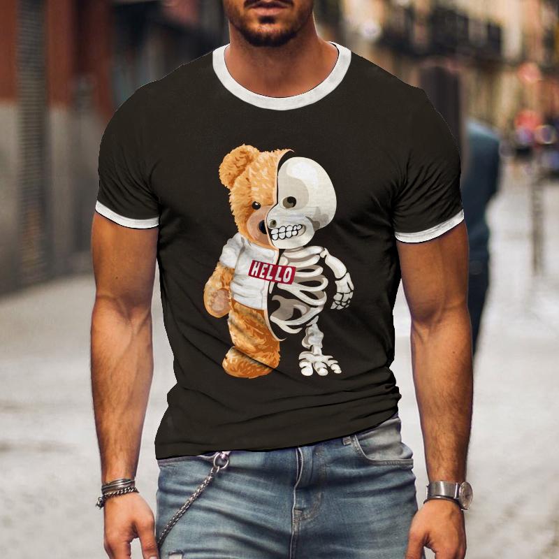 Men's Casual Hello Teddy Bear Round Neck T-Shirt 9261136216248
