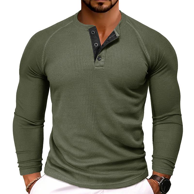 Men's Casual Round Neck Waffle Long Sleeve T-Shirt 9261135954104