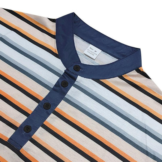 Men's Coloring Striped Henley Collar Long Sleeve T-shirt 9261142048952
