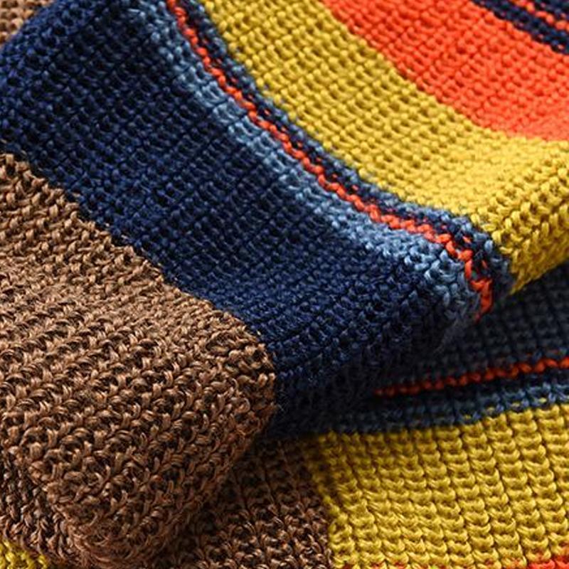 Men's Vintage Rainbow Stripe V-Neck Knit Sweater 9262175223992