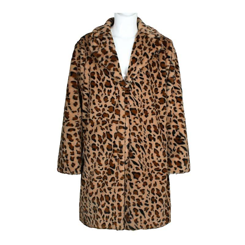 Men's Classic Casual Leopard Plush Faux Fur Suit Collar Mid-Length Coat 9261110132920
