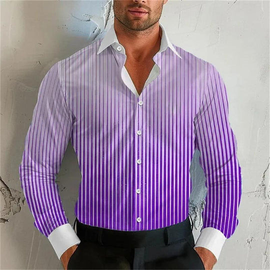Men's Gradient Striped Lapel Long Sleeve Shirt 9261807861944