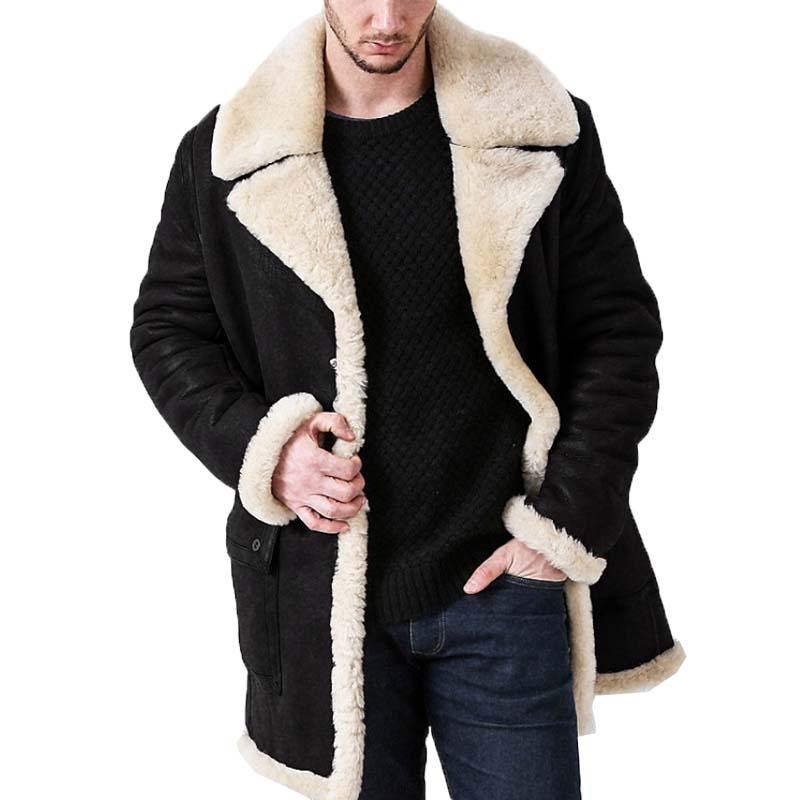 Men's Classic Casual Multi-Pocket Button Faux Fur Coat 9261110034616