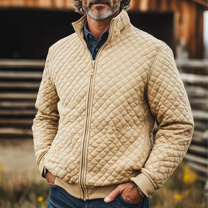 Men's Vintage Quilted Apricot Stand Collar Jacket 9879140958392
