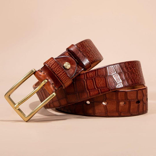 Men's First-layer Genuine Leather Pure Copper Bronze Buckle Cowhide Leather Belt 9877924839608