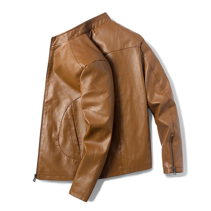 Men's Casual Stand Collar Zipper Slim Leather Jacket 9261090635960