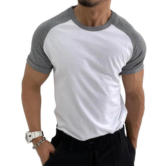 Men's Casual Round Neck Contrast Color Short Sleeve T-Shirt 9261124550840
