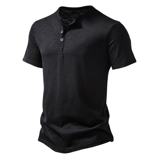 Men's Slub Cotton Henley Collar Short Sleeve T-shirt 9261127532728