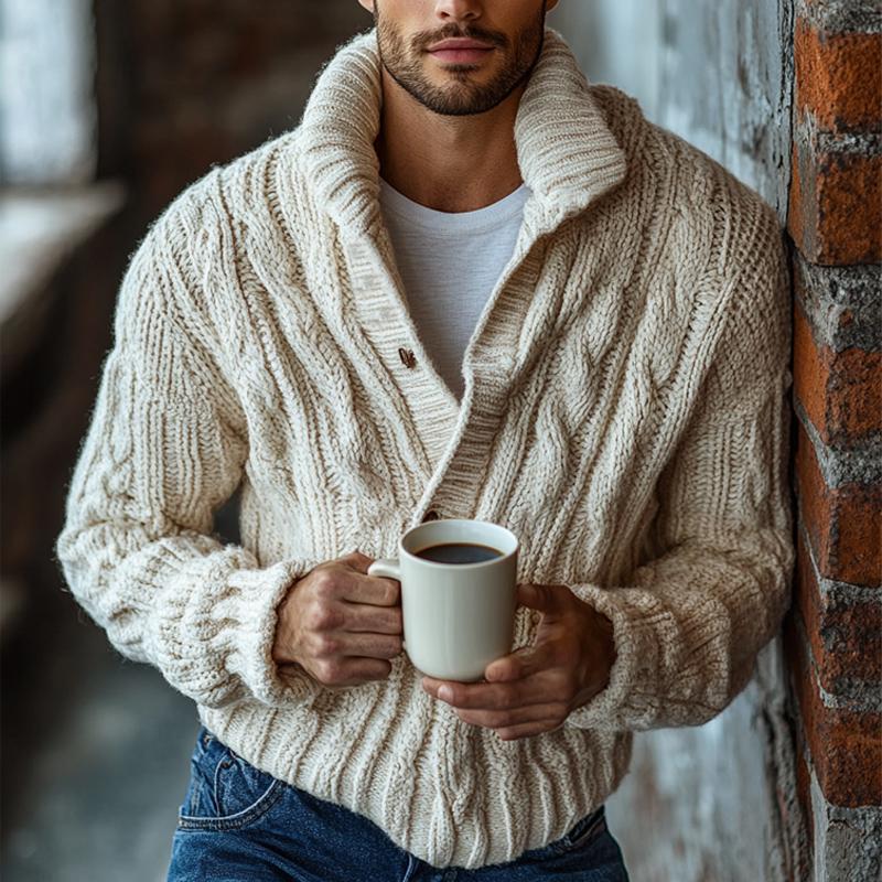 Men's Vintage Off-white Twist Knitted Sweater 9885838082232