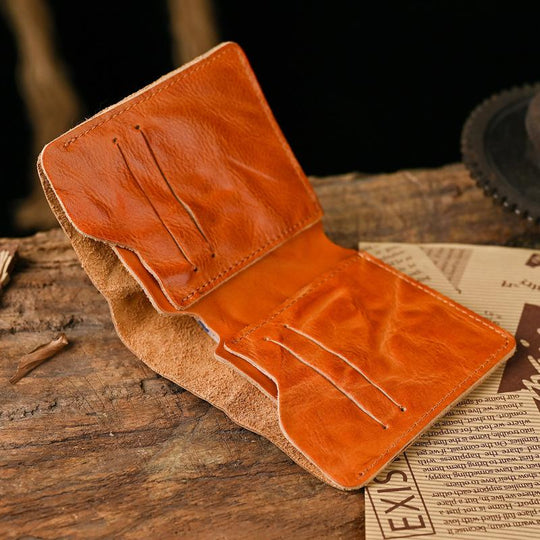 Men's Vintage Top Layer Cowhide Distressed Wrinkled Wallet 9880240095416