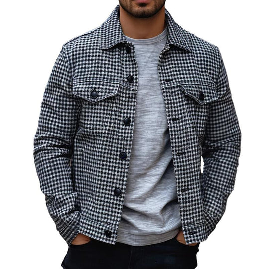 Men's Houndstooth Jacquard Lapel Shirt Jacket 9877642182840