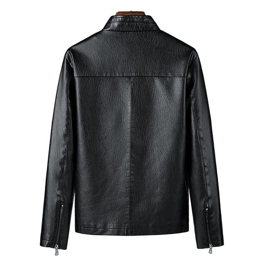 Men's Casual Stand Collar Zipper Slim Leather Jacket 9261090635960