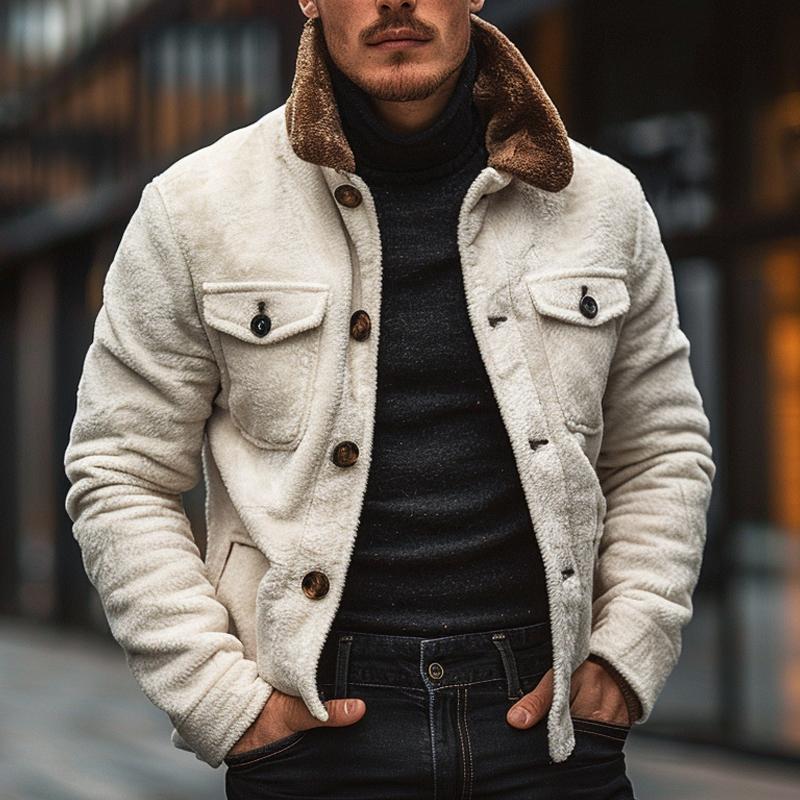 Men's Color Block Polar Fleece Single Breasted Jacket 9878729195704