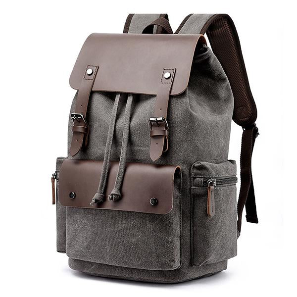 CASUAL FLAP LARGE CAPACITY LEATHER CANVAS BACKPACK 9262189052088