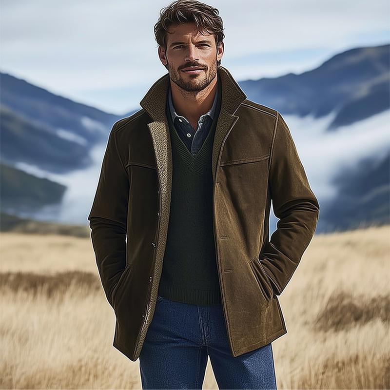 Men's Brown Suede Fur Lining Mid-length Coat 9261109608632