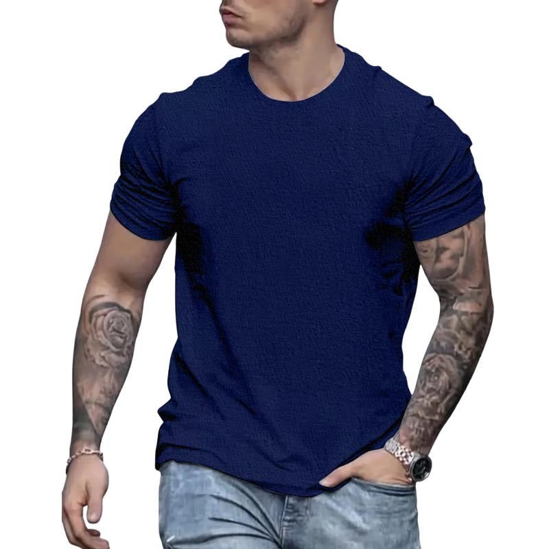 Men's Round Neck Solid Color Casual Short-sleeved T-shirt 9261141164216