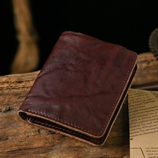 Men's Vintage Top Layer Cowhide Distressed Wrinkled Wallet 9880240095416