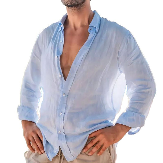 Men's Casual Vacation Lapel Long Sleeve Shirt 9885320904888
