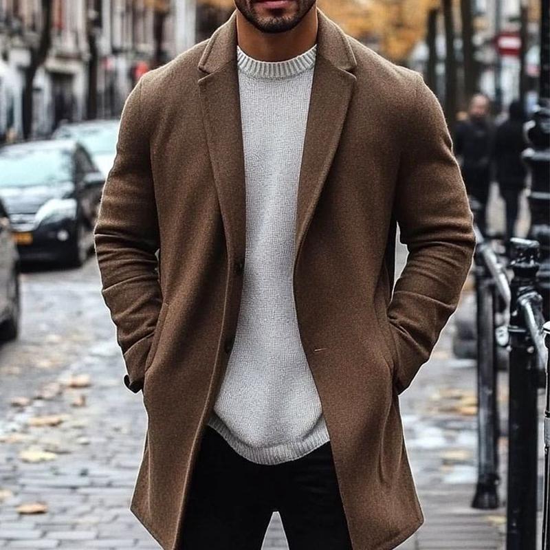 Men's Solid Color Single-breasted Loose Mid-length Coat 9261108592824