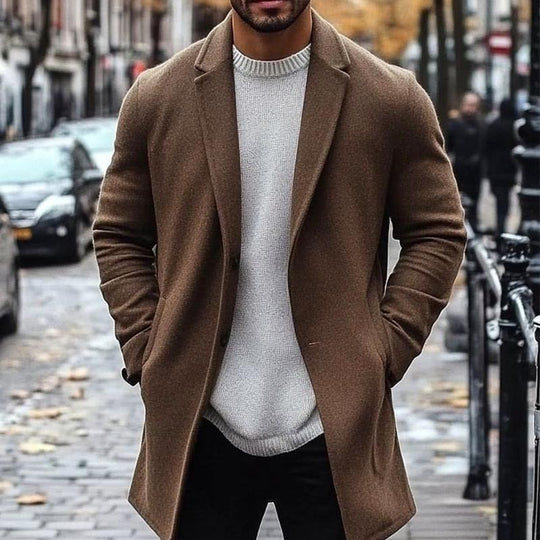 Men's Solid Color Single-breasted Loose Mid-length Coat 9261108592824