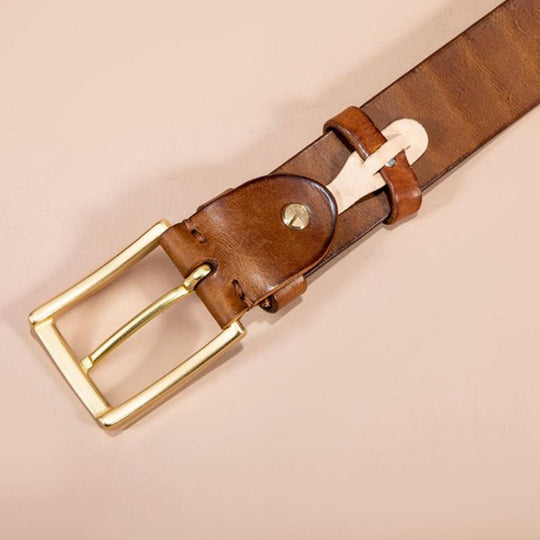 Men's First-layer Genuine Leather Pure Copper Bronze Buckle Cowhide Leather Belt 9877924839608