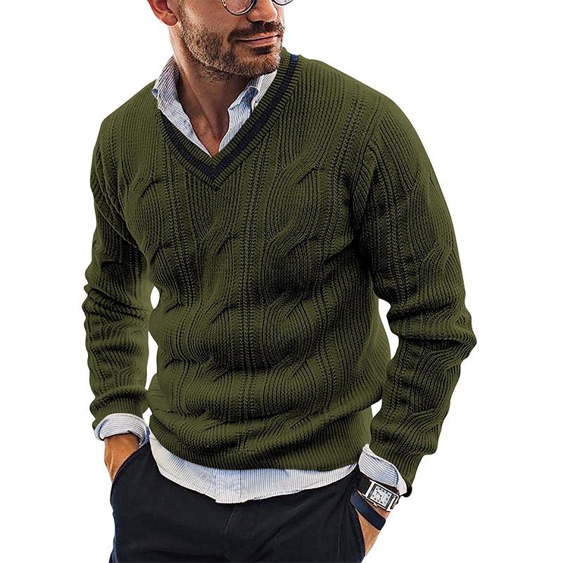Men's V-Neck Slim Fit Long Sleeve Pullover Sweater 9262177484984