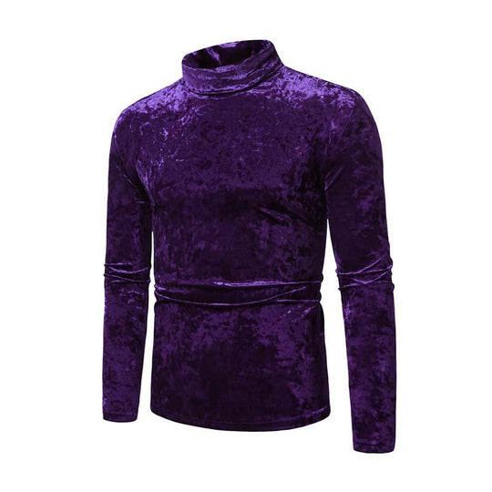Men's Classic Retro Casual Turtleneck Suede Slim Long Sleeve T-Shirt 9261141622968
