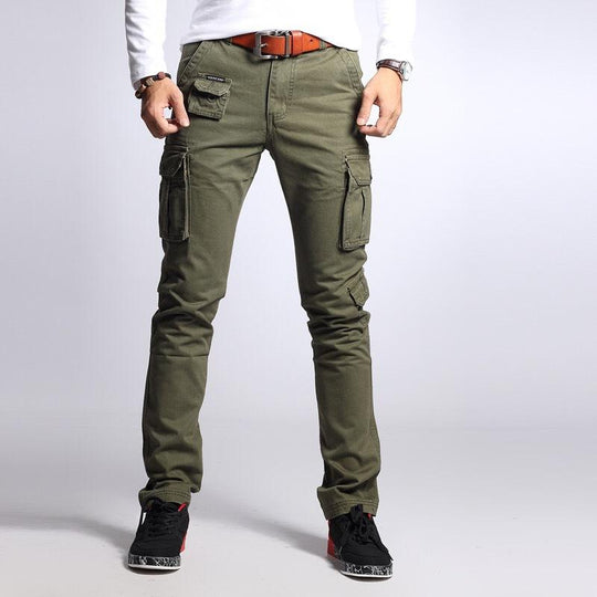 Men's Solid Multi-pocket Cotton Slim Cargo Pants 9261763395768