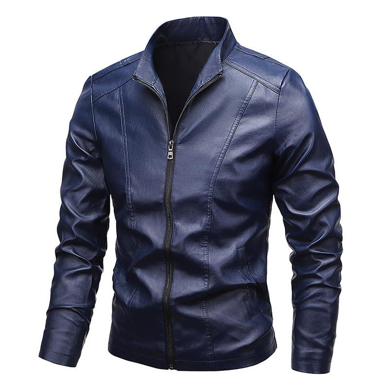 Men's Stand Collar Zip Leather Jacket 9261080871096