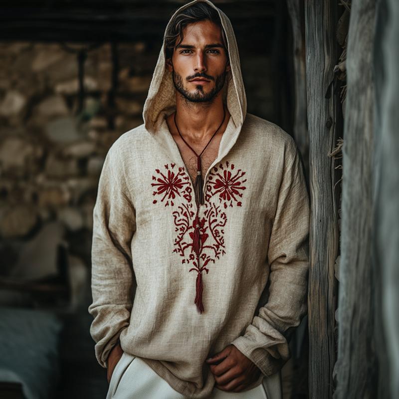 Men's Vintage Casual Embroidered Hoodie 9877215445176
