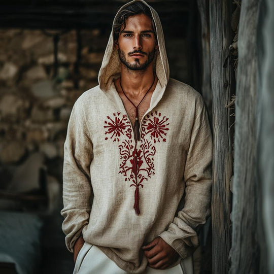 Men's Vintage Casual Embroidered Hoodie 9877215445176